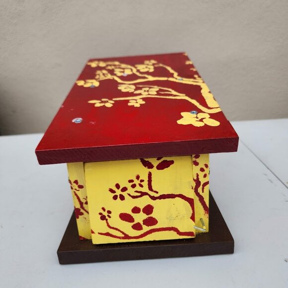 New Handmade Birdhouse Japanese Sakura Flower Design Asian Inspired Hand painted - Picture 7 of 12